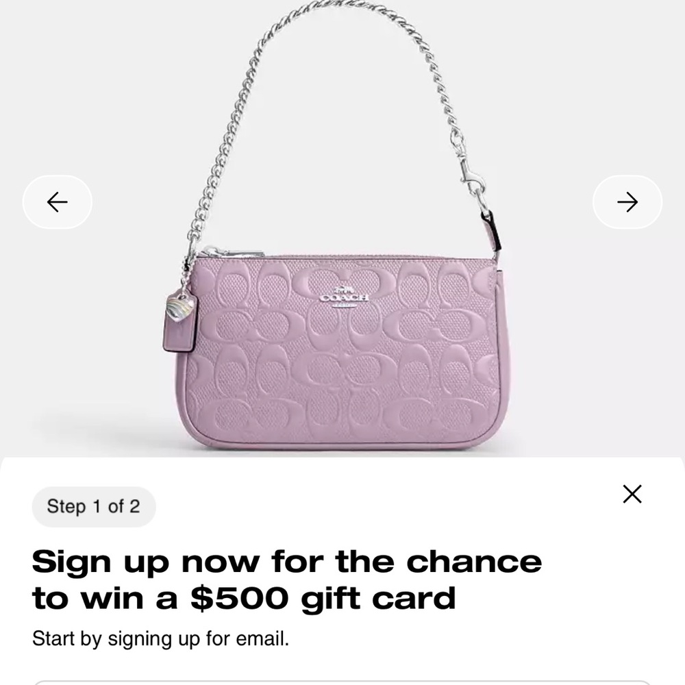 Coach Lilac Embossed Leather Mini Shoulder Bag with Silver Chain